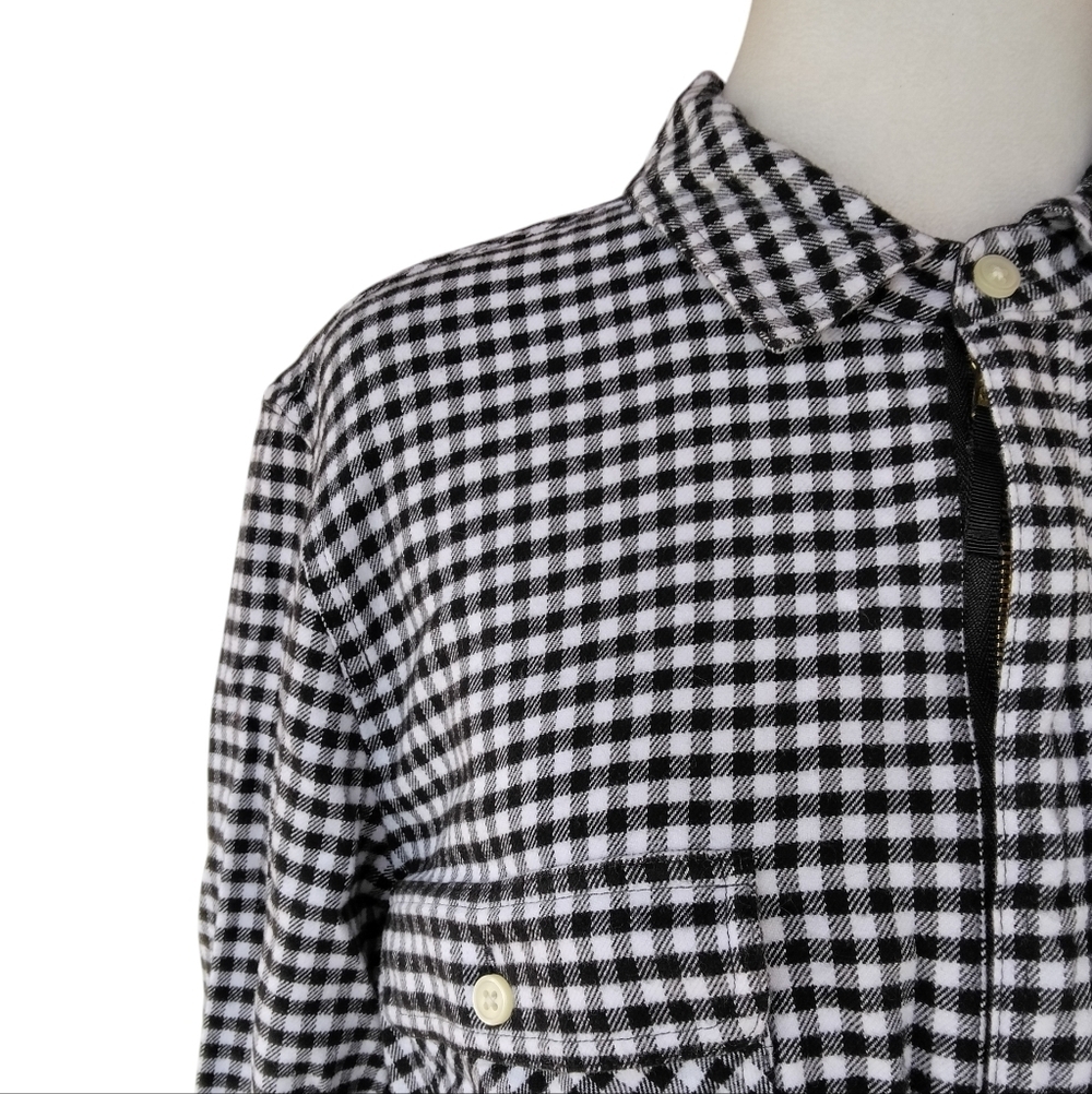 J. Crew Black & White Gingham 1/2 Zip 100% Cotton Shacket Pockets Size Large - Picture 5 of 10